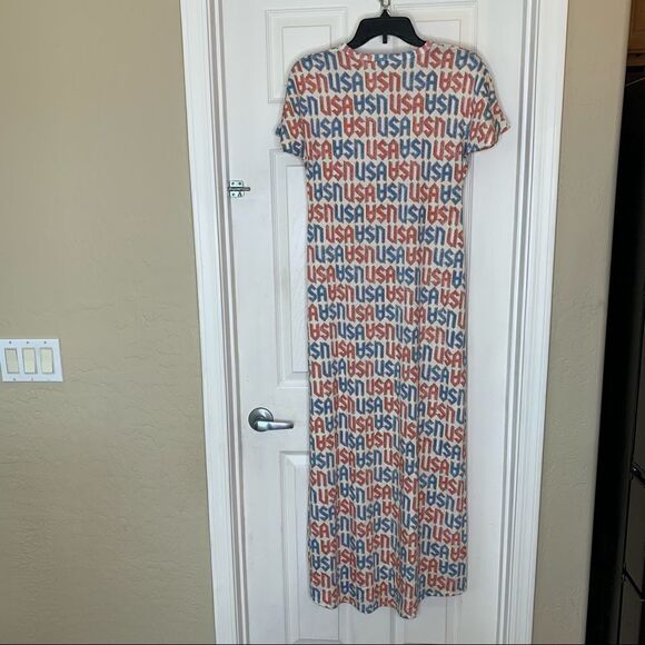 LULAROE CARLY AMERICANA Dress XXS USA Red White Blue America 4th of July Olympic - Picture 7 of 9